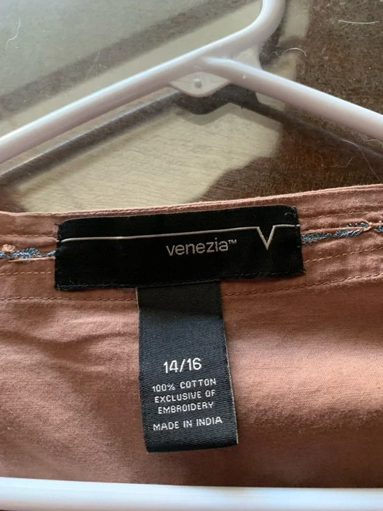 Venezia Tan Tie-Front Utility Jacket with Turquoise & Pink Embroidery - Picture 7 of 7